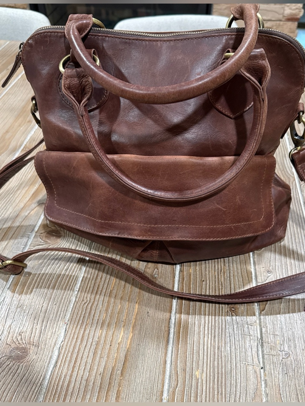The Leather Store UK Hampton Distressed Brown Leather Tote Crossbody Bag Boho - Picture 2 of 16